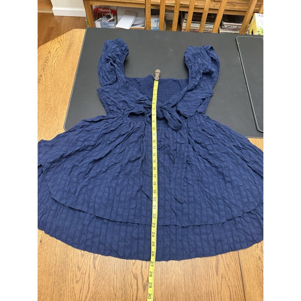 Simply Southern Fit & Flare Dress Smocked Navy Blue Puff Sleeve XL Women - Picture 2 of 6